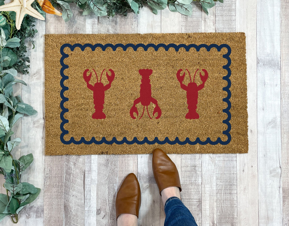 Lobster Doormat with Scallop Border | Coastal Decor | Nickel Designs