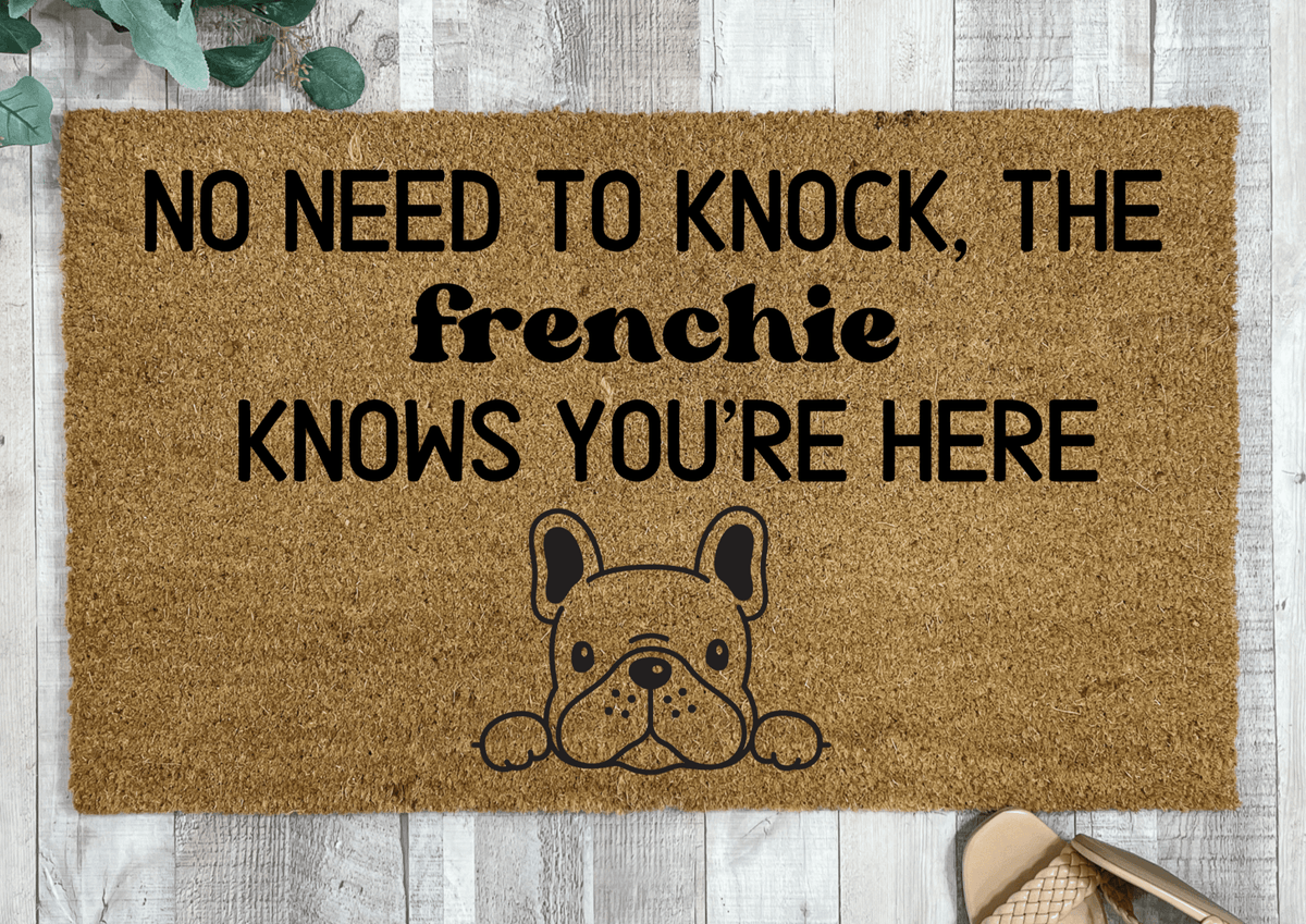 Home with frenchie outline - customizable dog outline, pet doormat