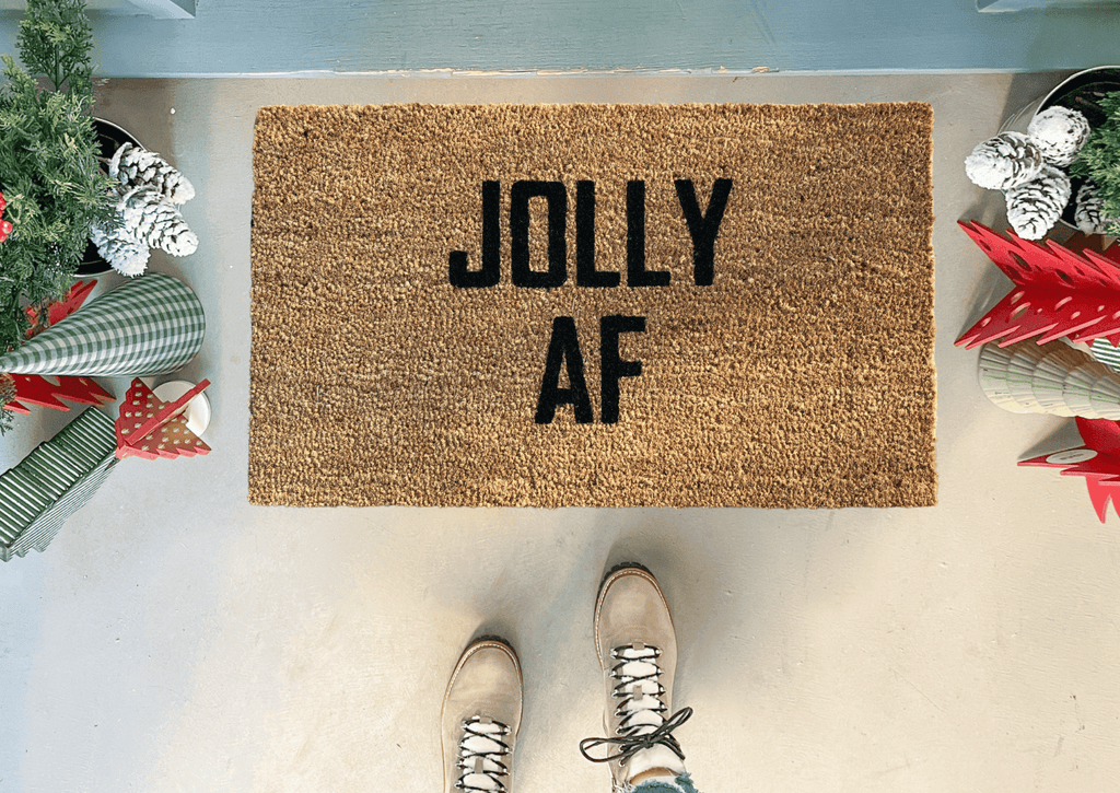 JOLLY AF Funny Christmas Doormat Holiday Door Mats Porch Decor