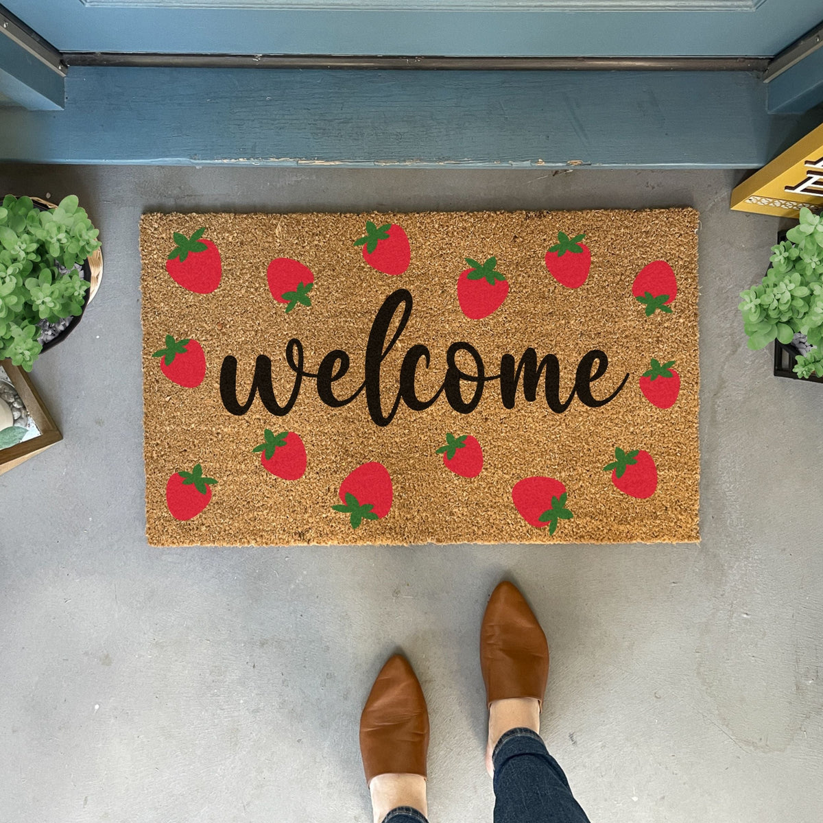 Strawberry Pattern Welcome Mat | Summer Doormats | Nickel Designs