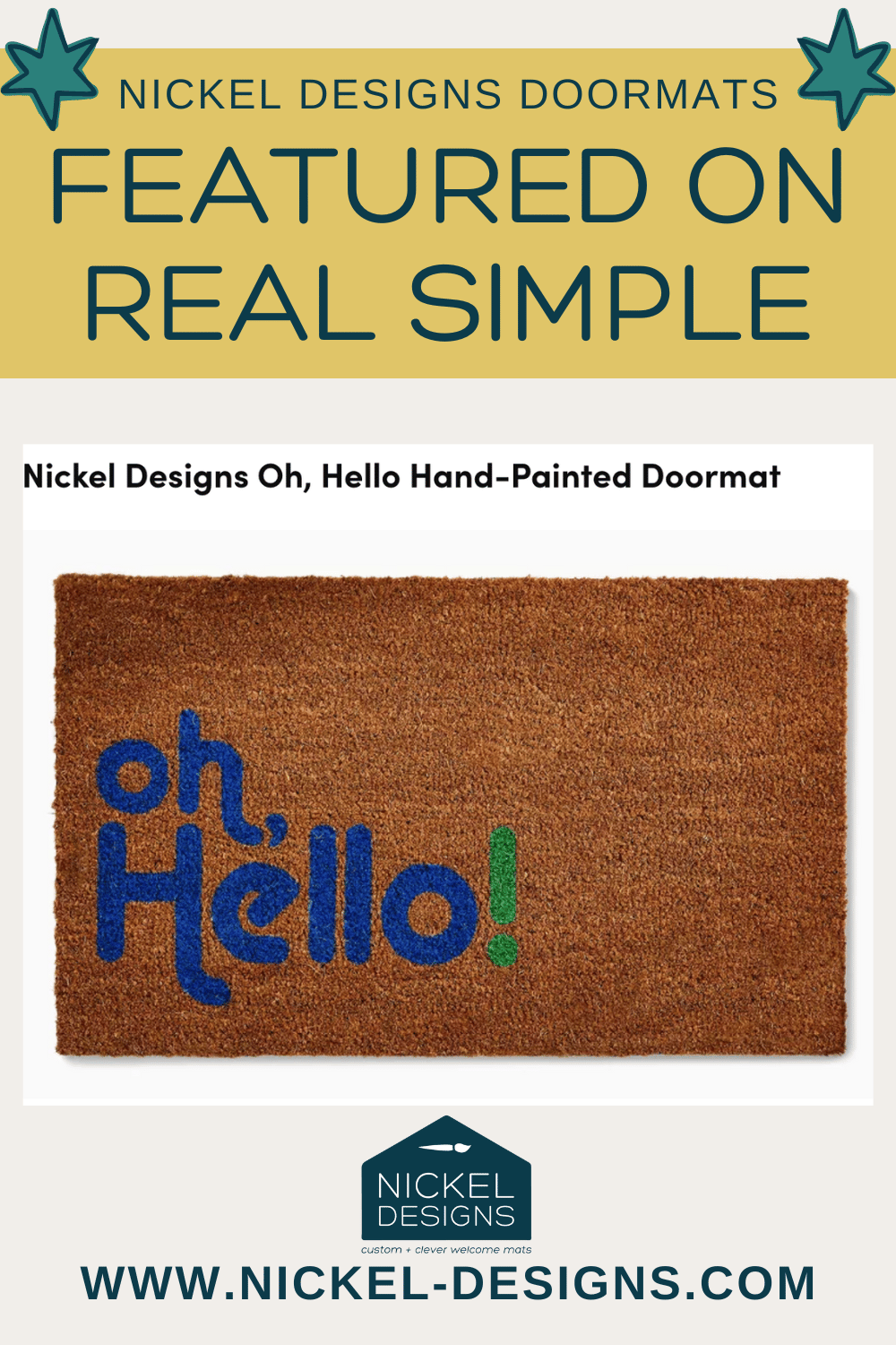Nickel Designs Doormats Featured in Real Simple's Best Welcome Mats List!