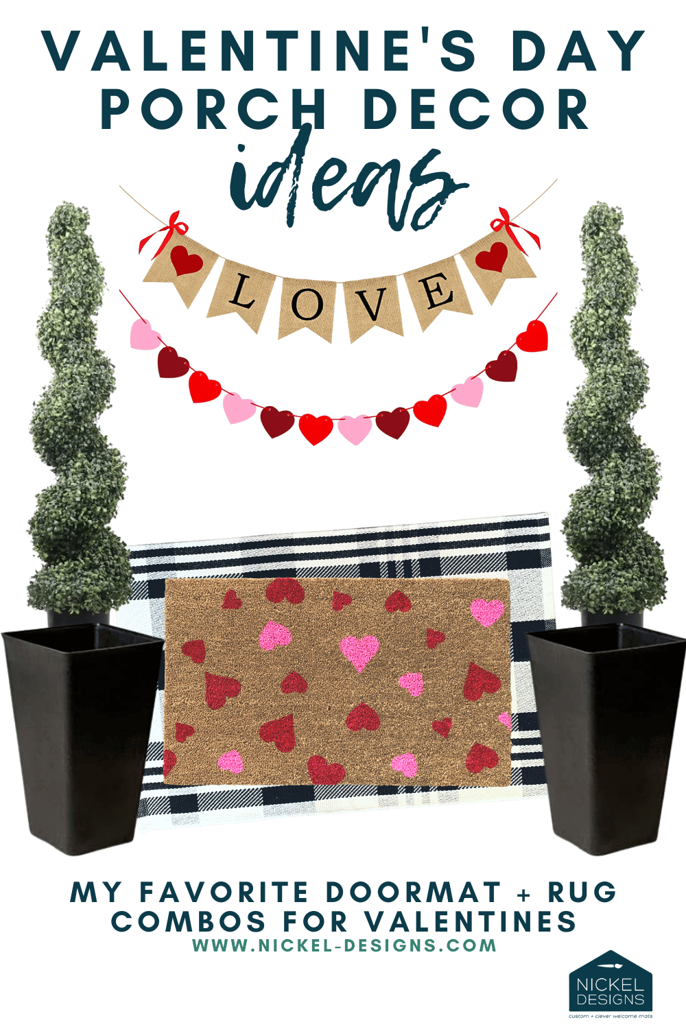 Heart Doormat  Outdoor Decor for Valentine's Day by Nickel Designs