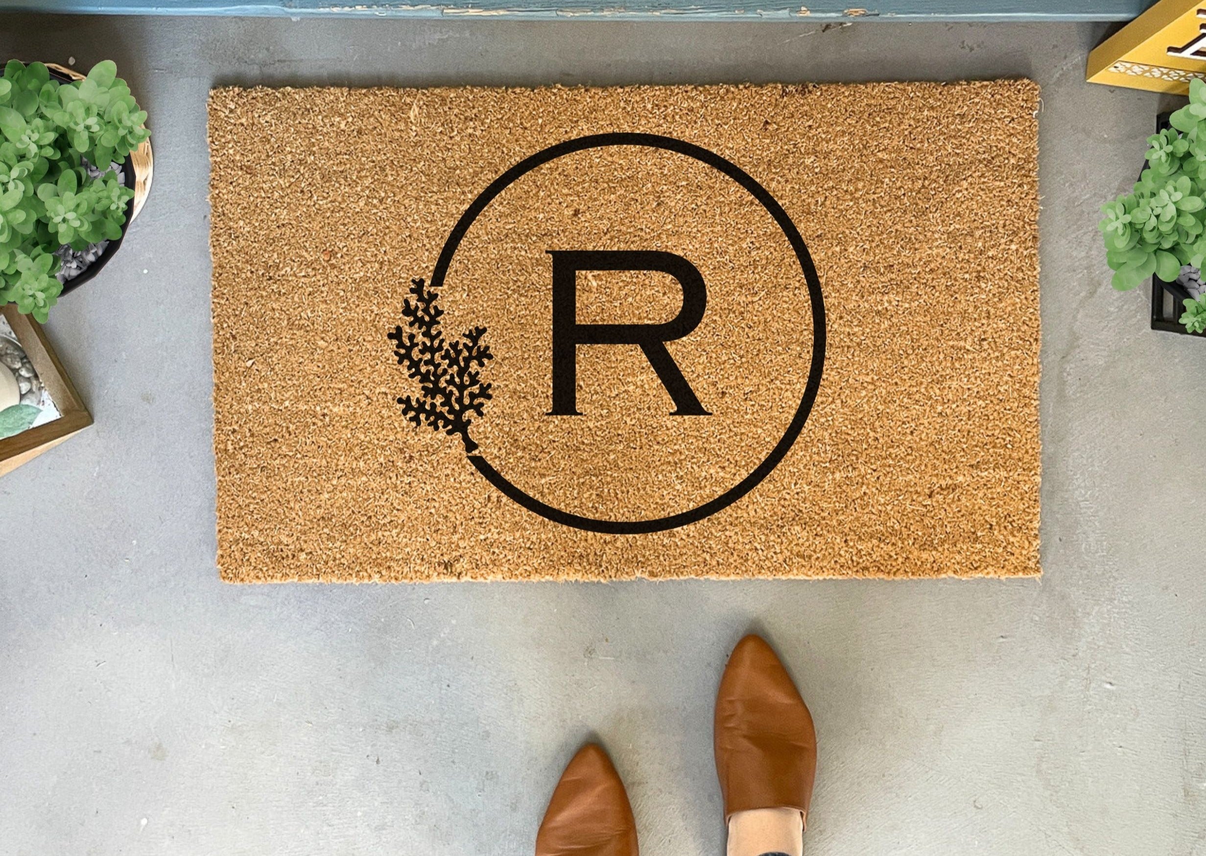 Doormat Initial Insert Personalized Coral Initial Doormat | Beach Doormats | Nickel Designs