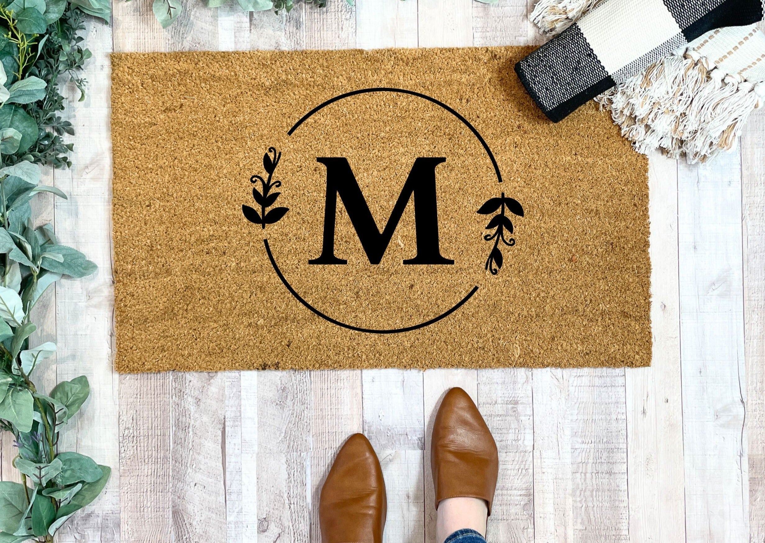 Doormat Initial Insert Custom Initial Doormat with Flowers | Custom Doormats | Nickel Designs