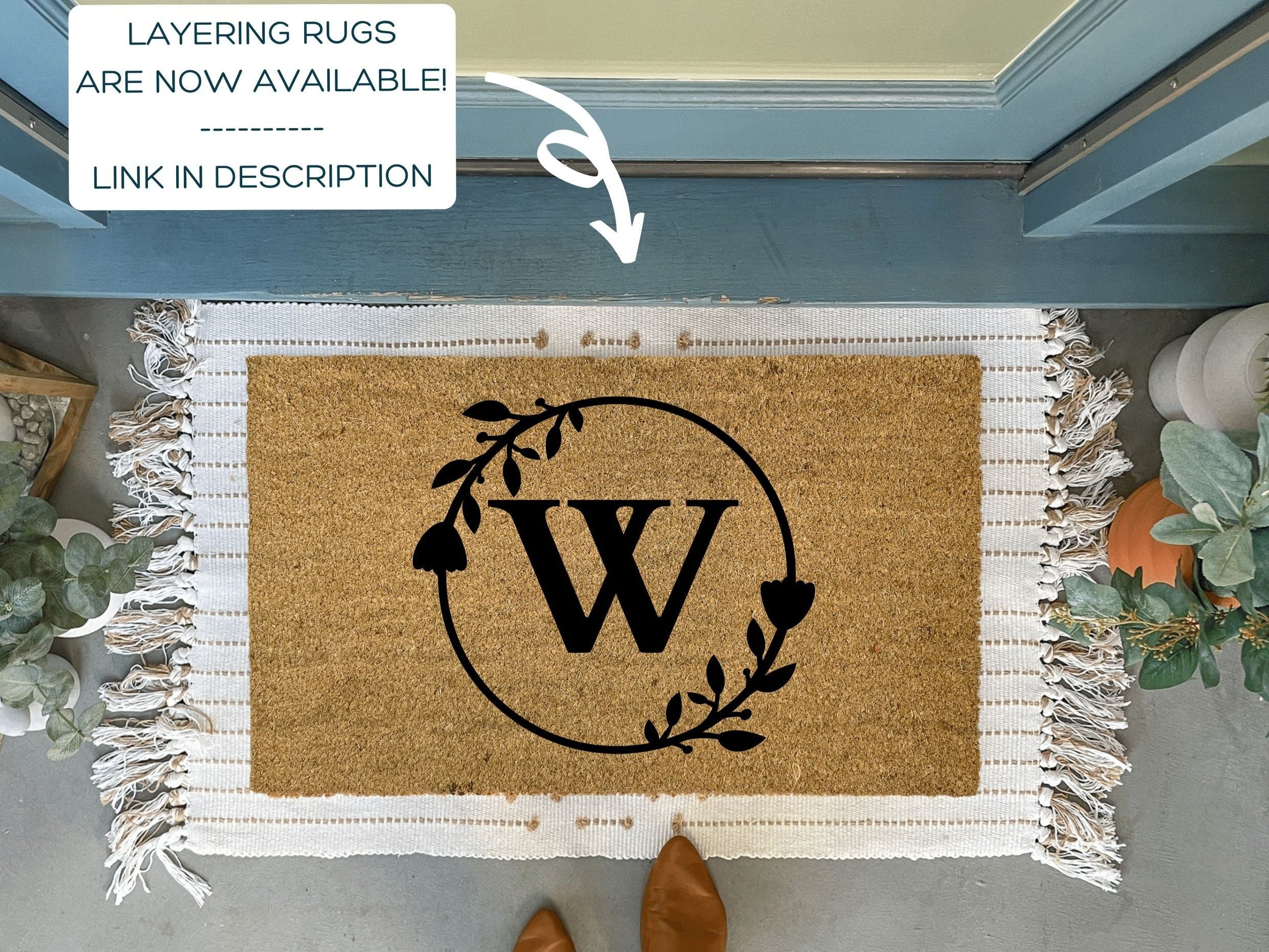 Doormat Initial Insert Personalized Initial Doormat with Flowers | Custom Doormats