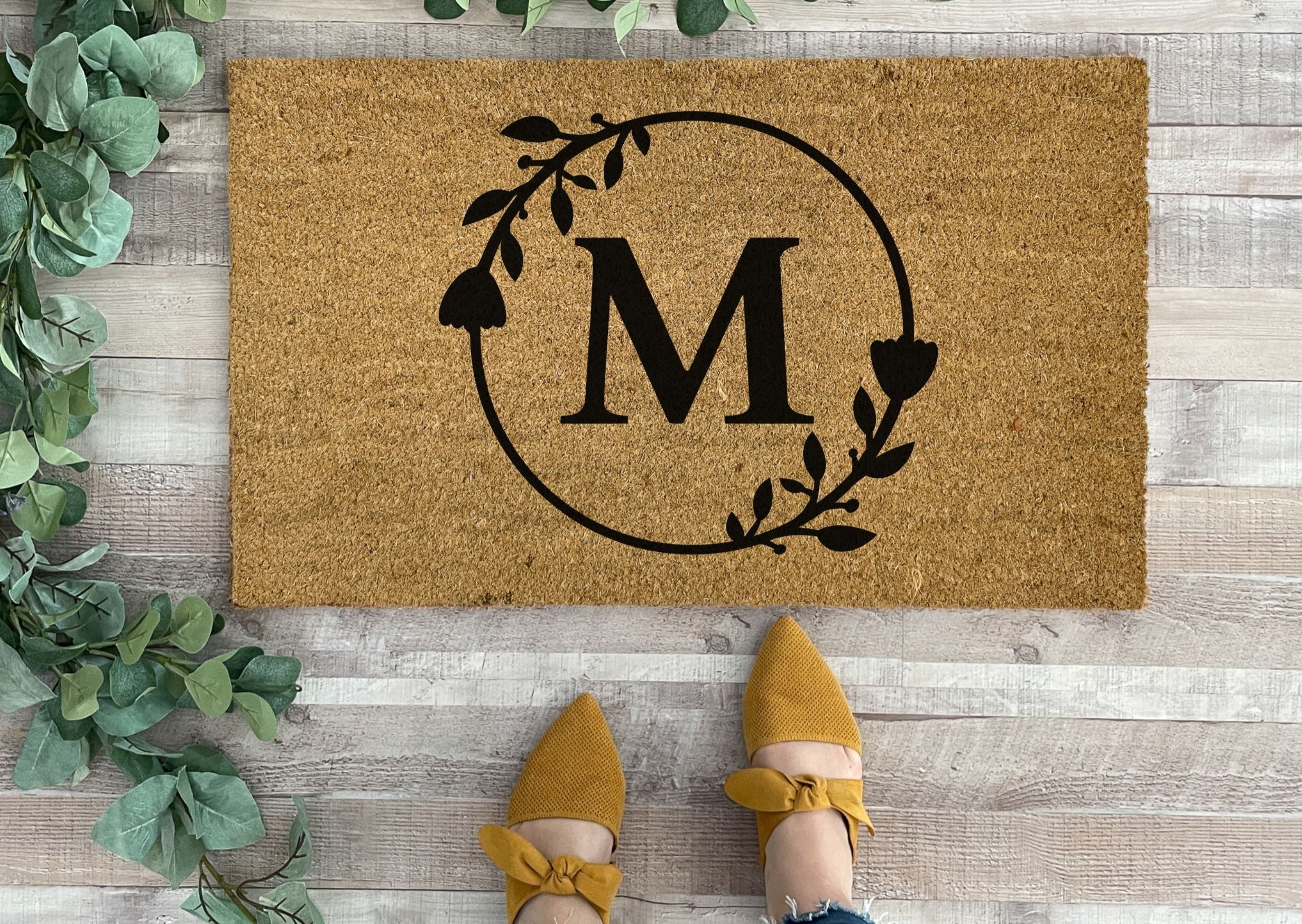 Doormat Initial Insert Personalized Initial Doormat with Flowers | Custom Doormats