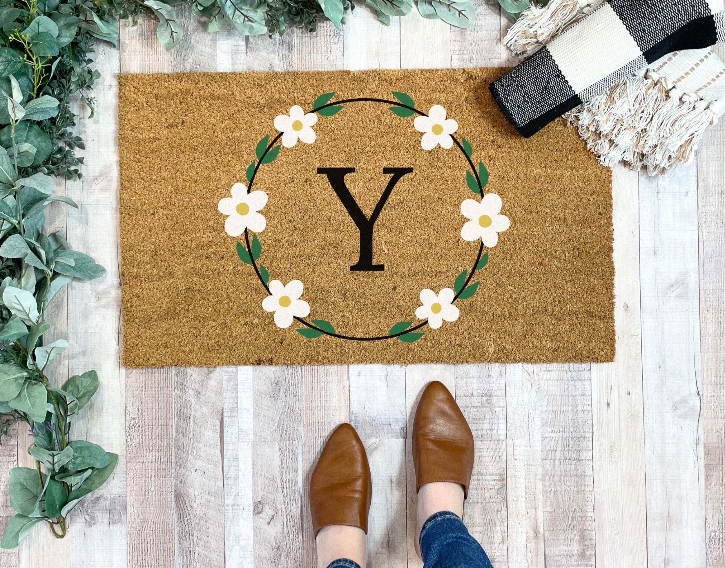 Doormat Initial Insert Personalized Initial Daisy Doormat | Custom Doormats | Nickel Designs