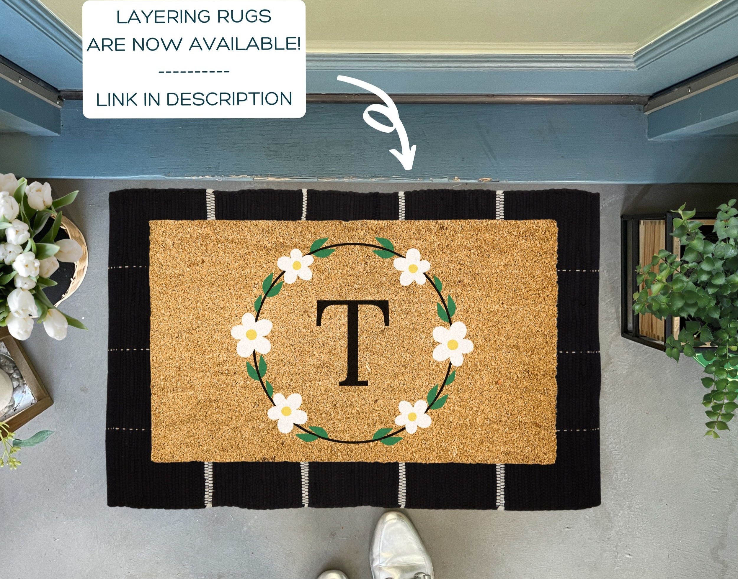 Doormat Initial Insert Personalized Initial Daisy Doormat | Custom Doormats | Nickel Designs