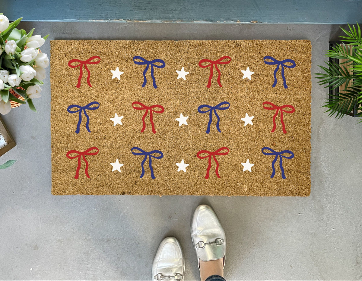 Patriotic Ribbons Doormat with Stars | Summer Doormats
