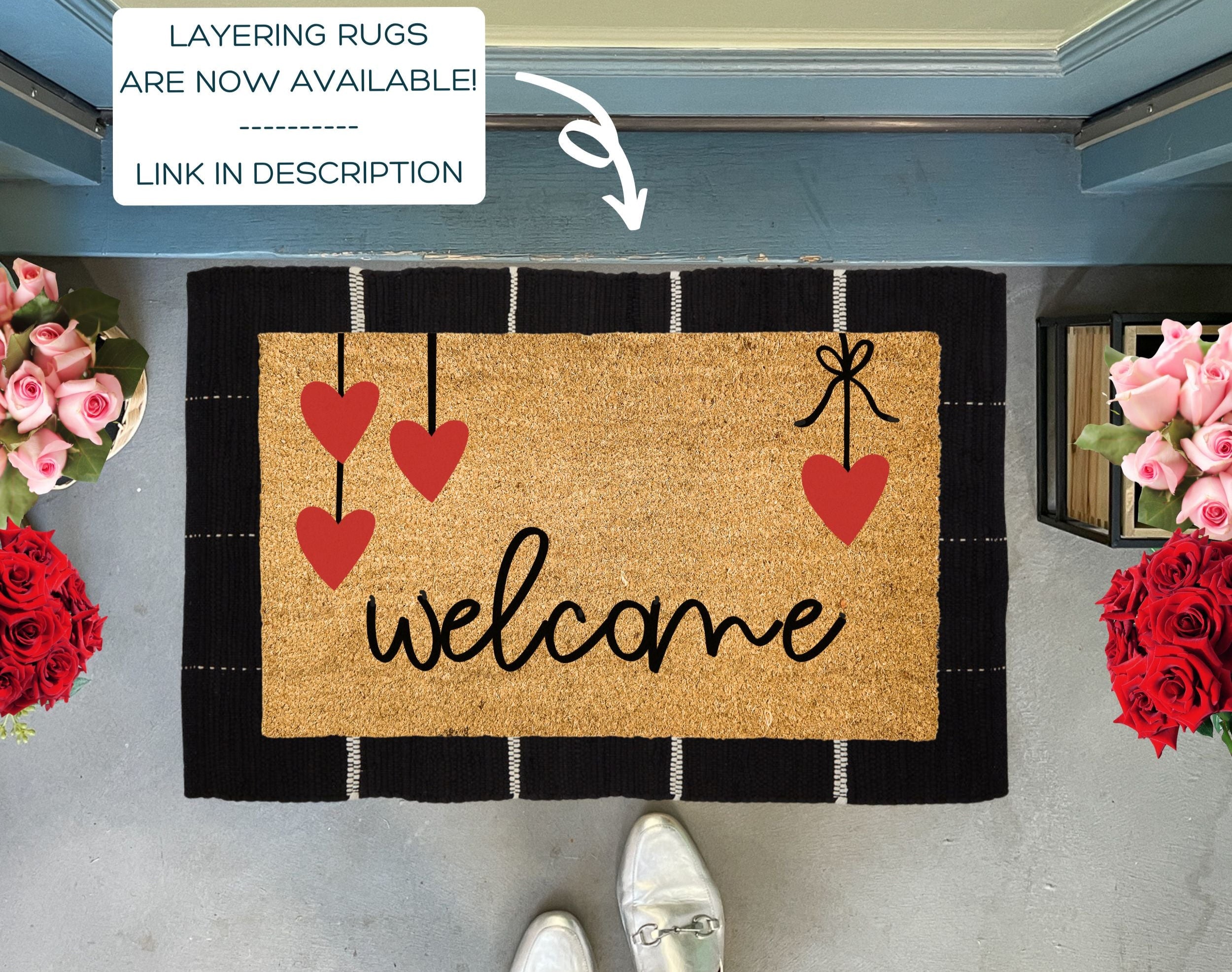 Door Mat String Welcome String Hearts Valentine's Day Door Mat | Nickel Designs