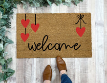 Welcome String Hearts Valentine's Day Door Mat | Nickel Designs