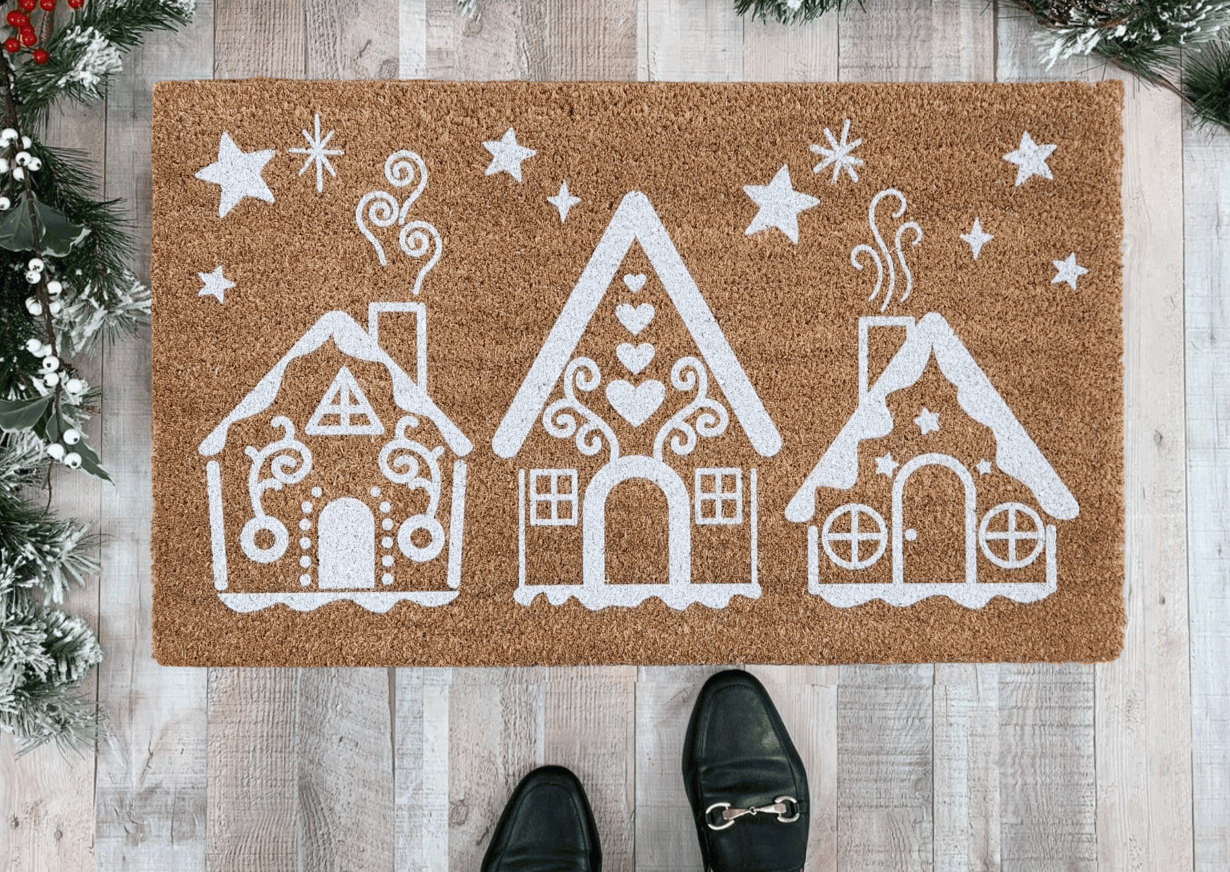 Gingerbread House Doormat, Holiday Doormat Farmhouse, Christmas Doormat  Outdoor, Christmas Door Decor, White Door Mat, Cottagecore Decor 