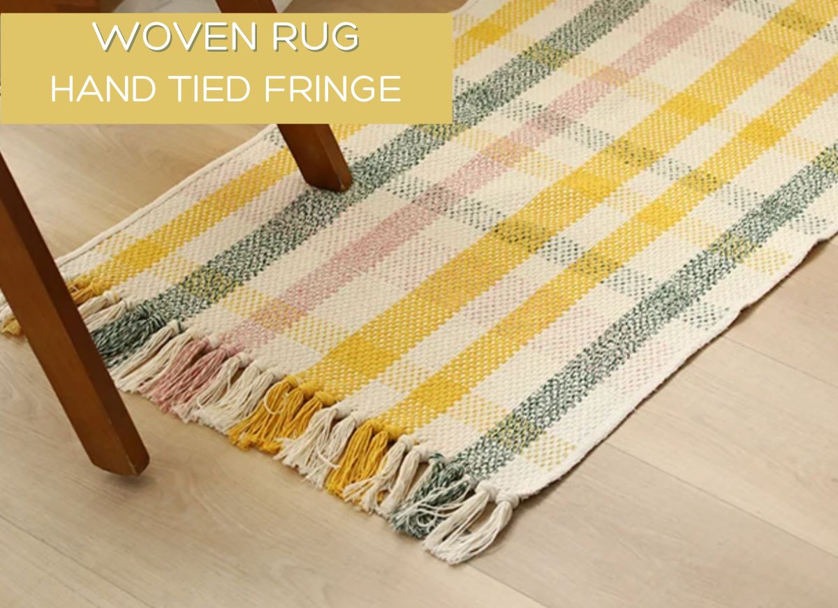 Yellow Plaid Accent Rug with Fringe | Spring Rugs | Nickel Designs