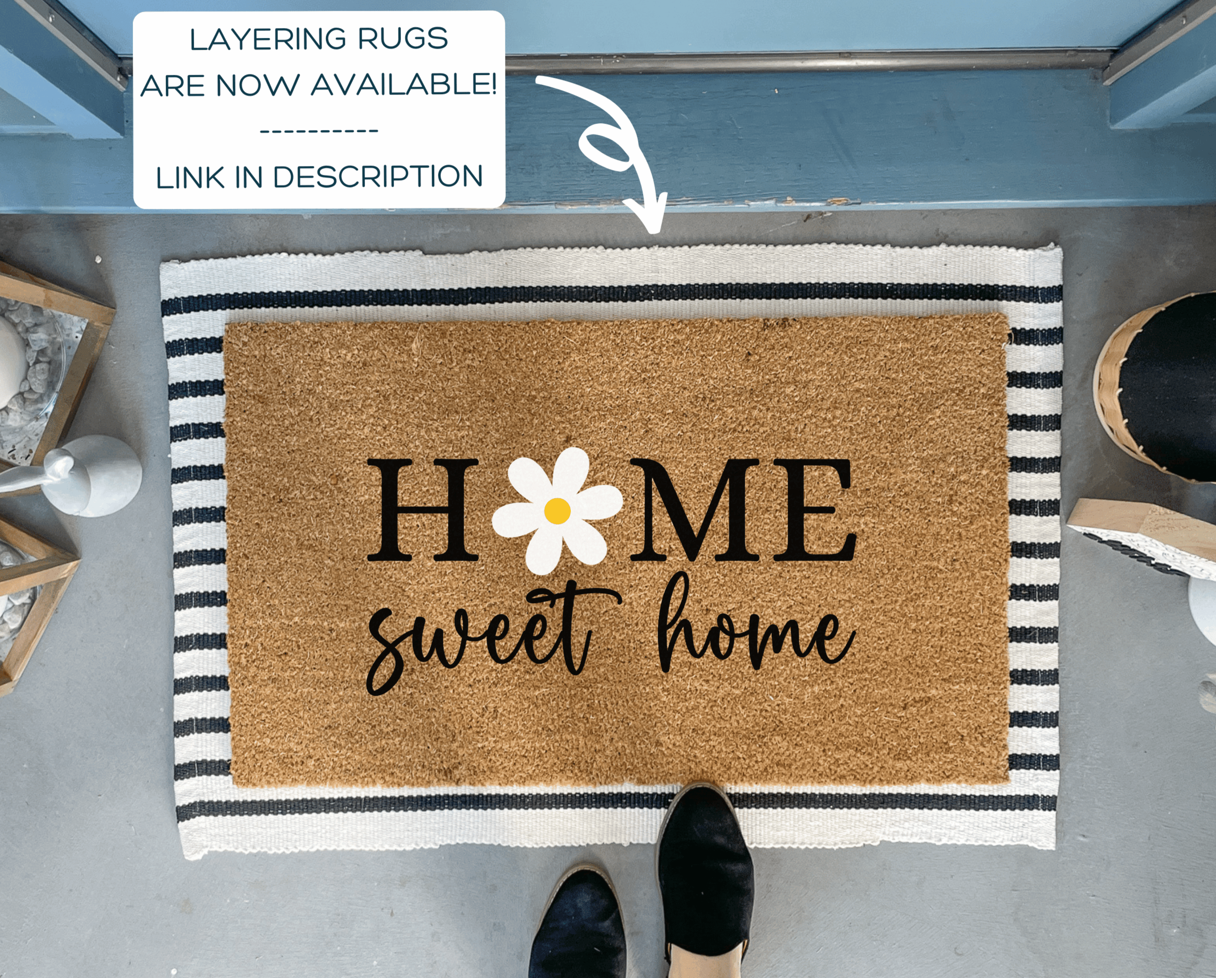 Home Sweet Home Daisy Doormat, Floral Doormats