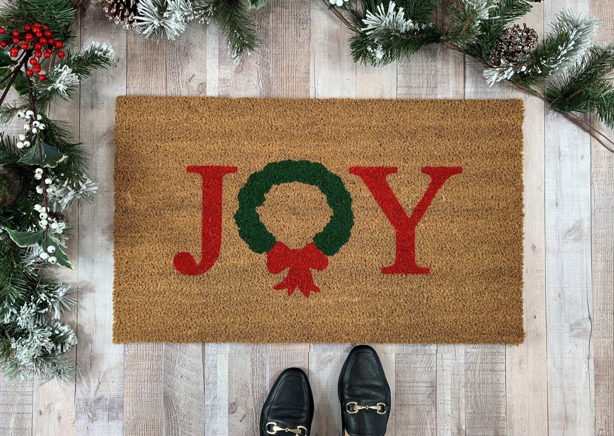 Peace and Joy Winter Doormat, Christmas Door Decor