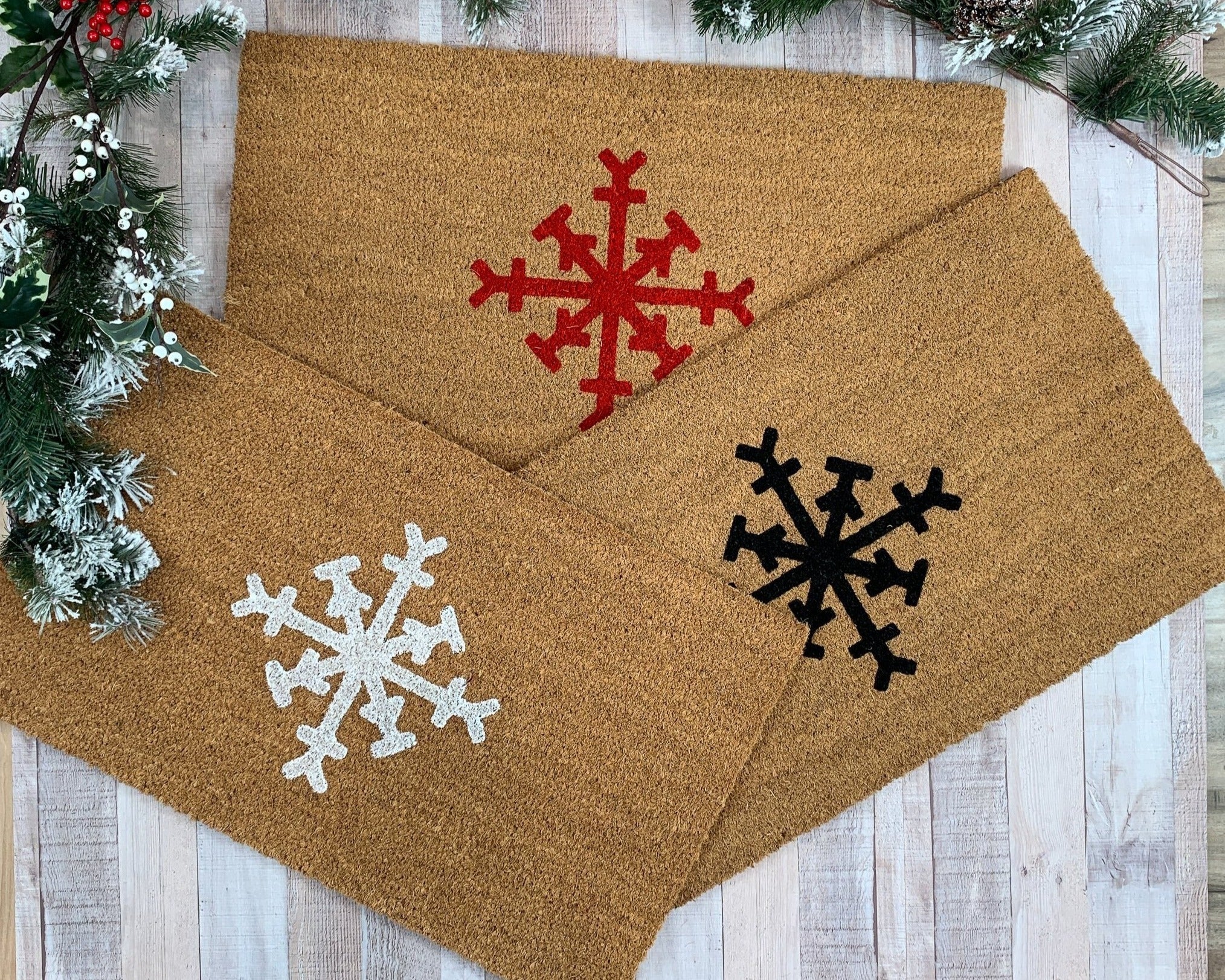 Snowflakes Doormat, Christmas Holiday Rug, Outdoor Welcome Mat, Snow Flake Door  Mat, Custom Personalized Doormat, Holiday Home Decor 