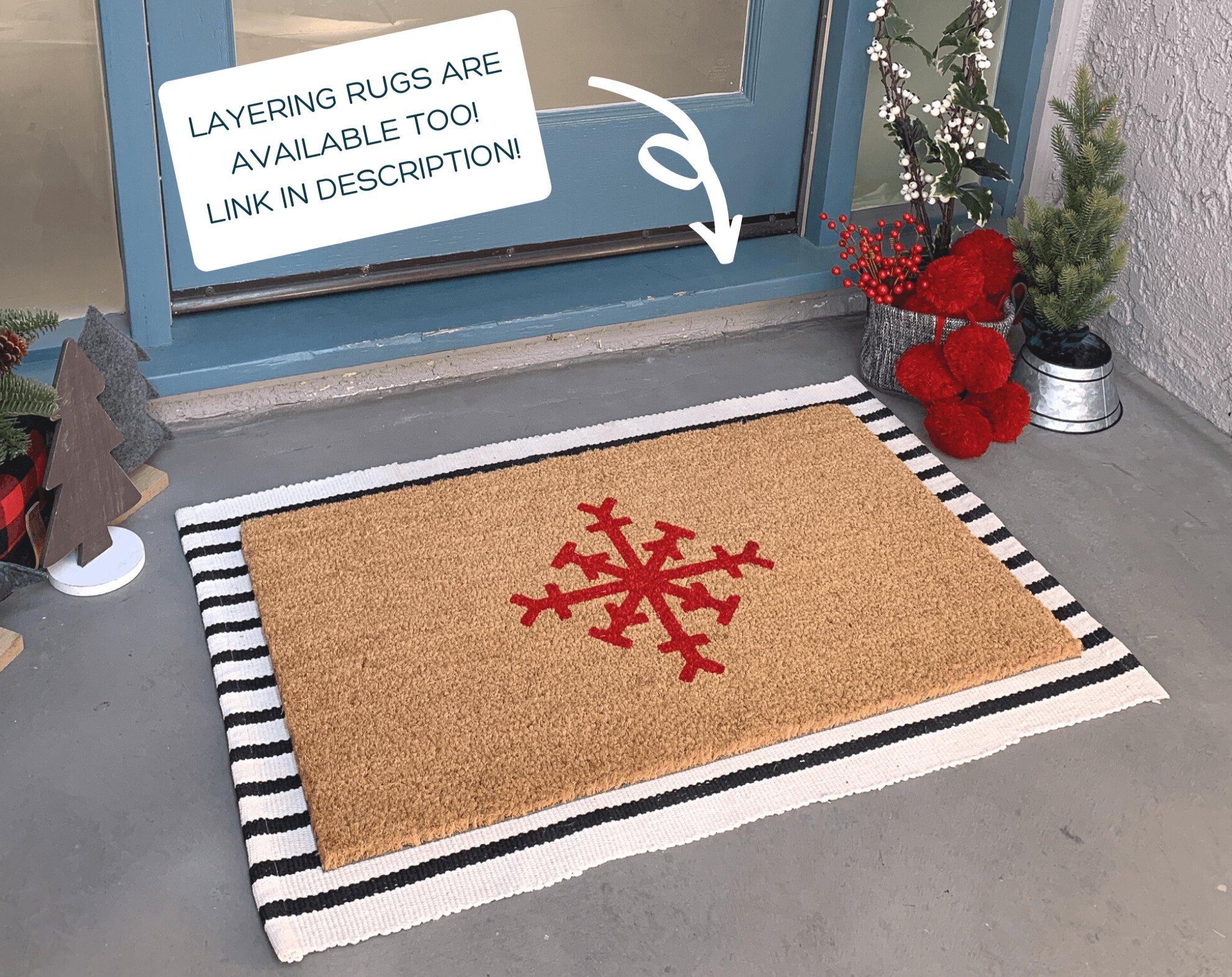 Snowflakes Doormat, Christmas Holiday Rug, Outdoor Welcome Mat, Snow Flake Door  Mat, Custom Personalized Doormat, Holiday Home Decor 