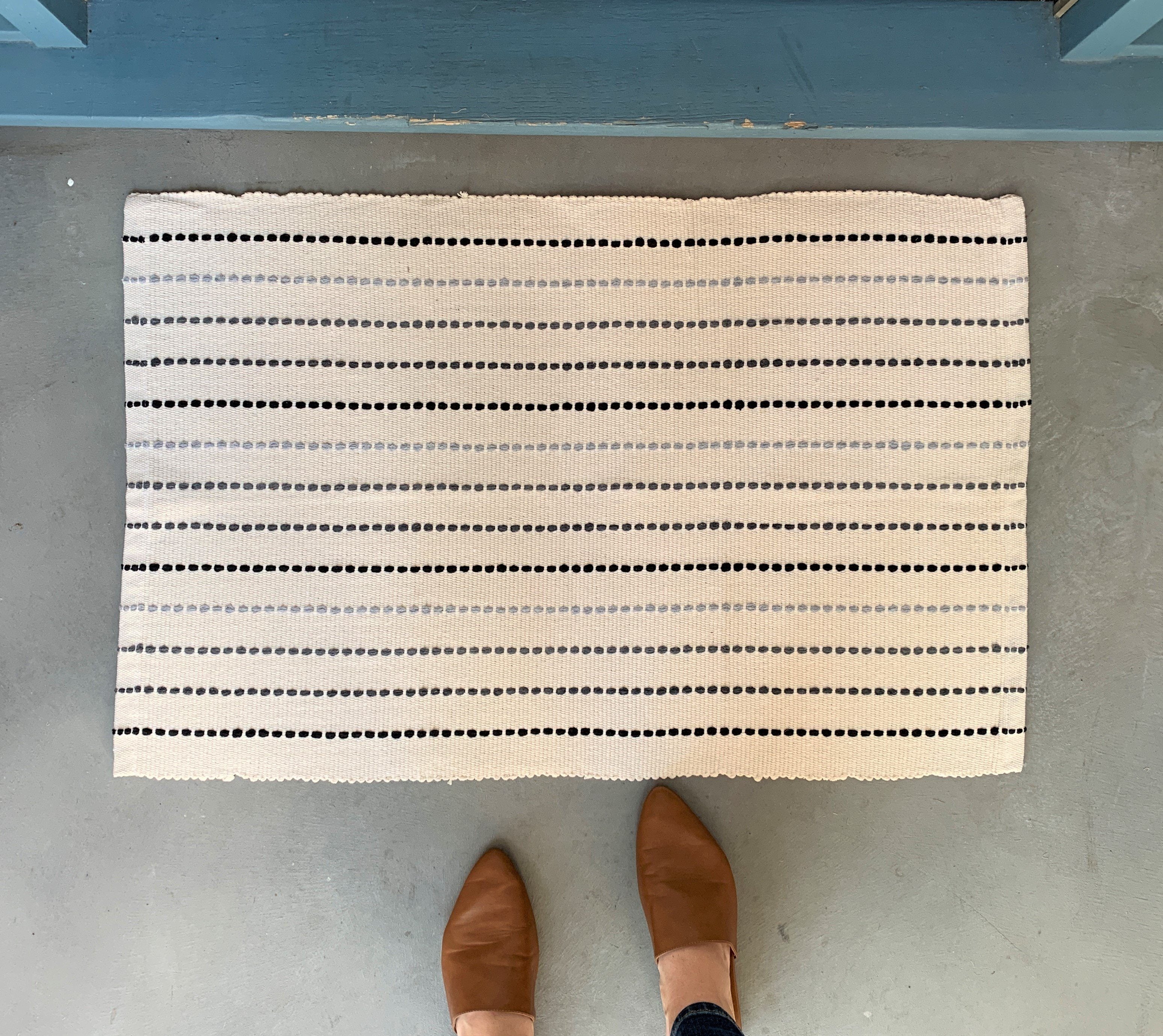 Blue and White Woven Doormat Layering Rug Nickel Designs