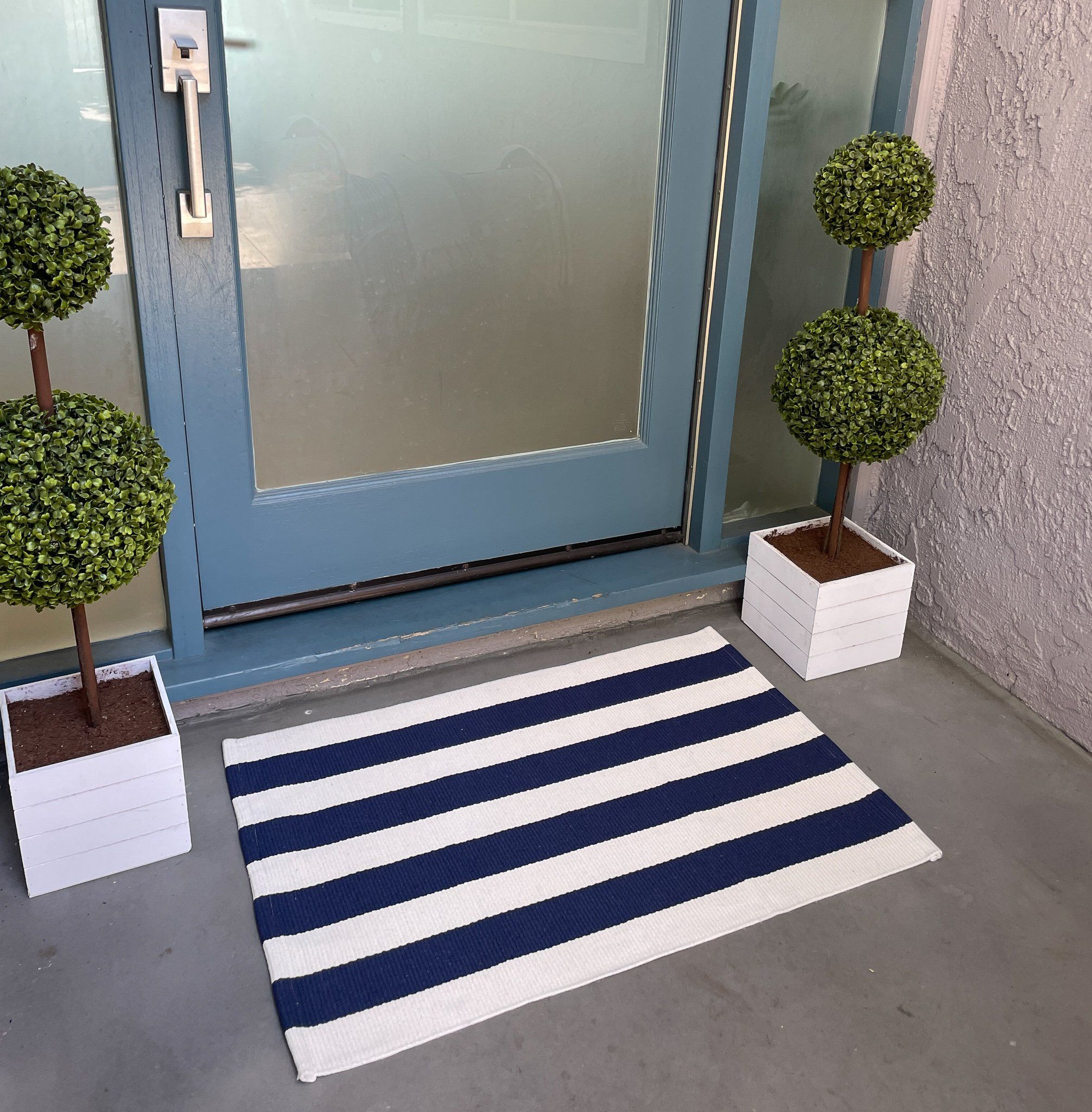 Navy Blue Striped Accent Rug | Doormat Layering Rugs | Nickel Designs